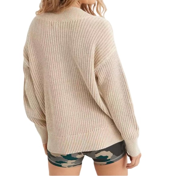 Aerie Ribbed Knit V-Neck Pullover Sweater | Cream / Light Pink | Size Medium - Picture 3 of 11